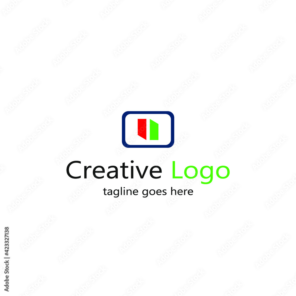 abstract logo with two squares inside blue outline box
