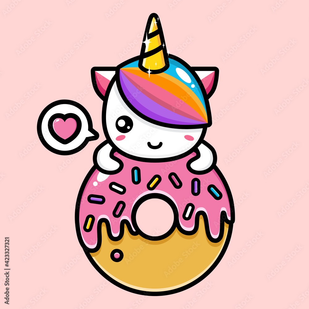 Vector Design Of Cute Cartoon Unicorn Hugging Big Donut Stock Vector Adobe Stock Vector Design Of Cute Cartoon Unicorn Hugging Big Donut Stock Vector Adobe Stock