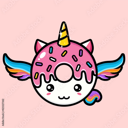 cute cartoon unicorn vector design in the shape of a donut