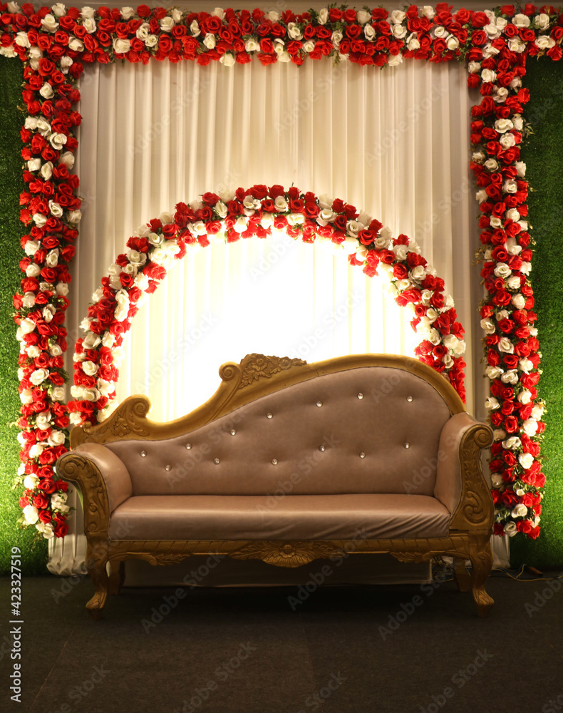 wedding stage decoration inside banquet hall Photos | Adobe Stock
