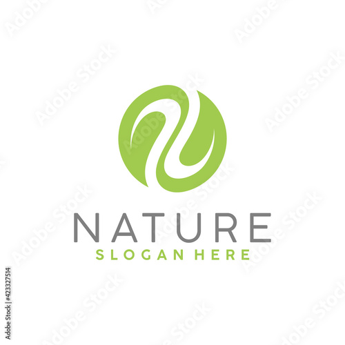N for Nature - Nature logo template with lettermark N made of leaves
