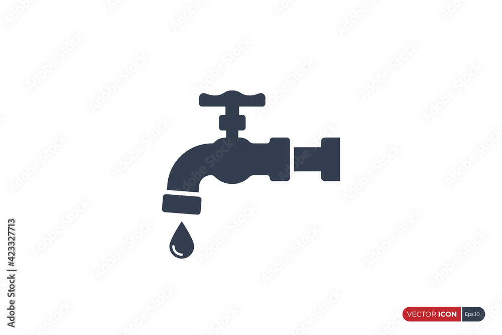 Water Faucet Icon with Waterdrop isolated on White Background. Flat Vector Icon Design Template Element.