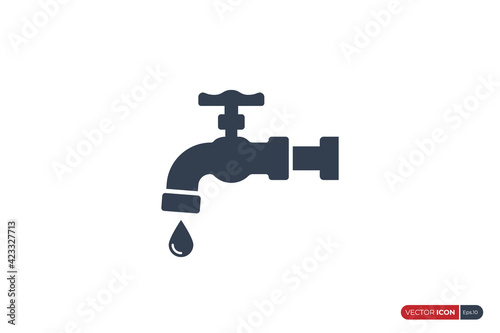 Water Faucet Icon with Waterdrop isolated on White Background. Flat Vector Icon Design Template Element.