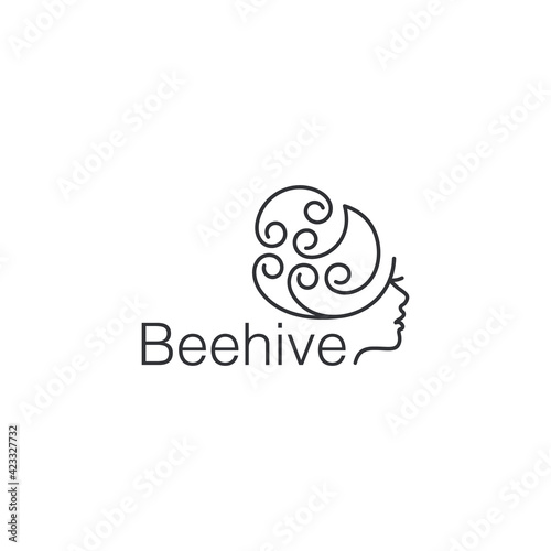 Beehive hairdo logo template. line art design vector