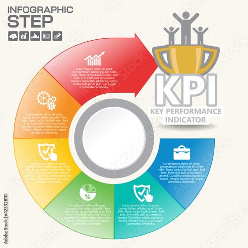 Infographics step by step. Pie chart, graph, diagram with 10 steps, options, parts, processes with small arrows. Vector business template for presentation and training.