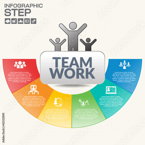 Infographics step by step. Pie chart, graph, diagram with 10 steps, options, parts, processes with small arrows. Vector business template for presentation and training.