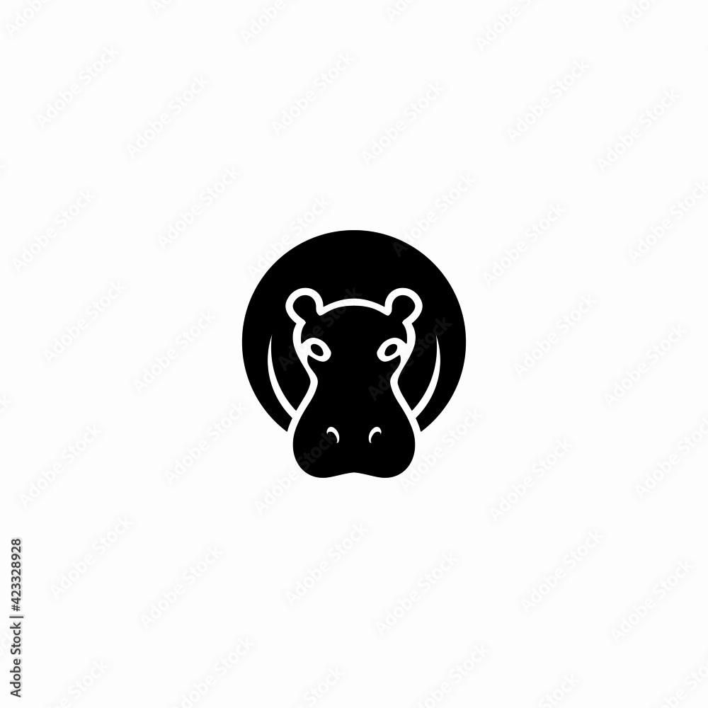 Vector Logo Illustration of Hippo in monochrome Style.