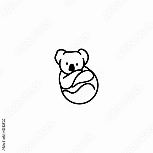 Cute koala cartoon icon logo in outline style, vector illustration