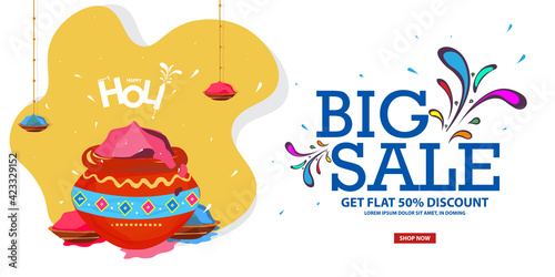 Off Holi Background Festival Sale with Creative Colorful Text Big Sale 50  off discount