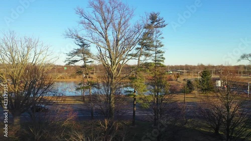 Aerial Crane Shot of Exit 8a at the New Jersey Turnpike.