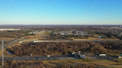 Aerial Pull Back Shot of Exit 8a at the New Jersey Turnpike. photo