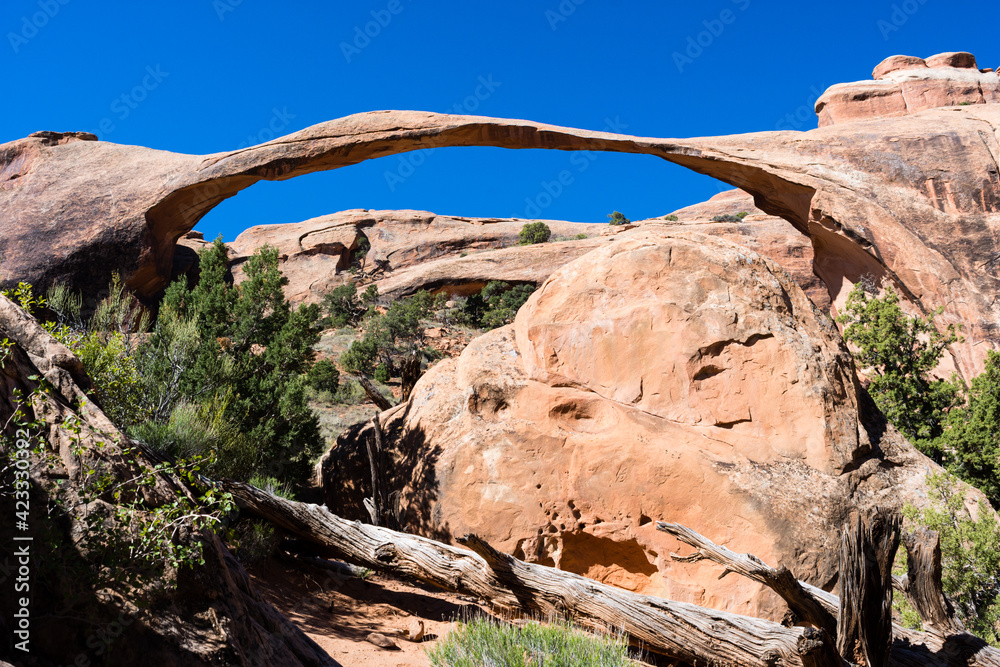 View of Landscape Arch in Arches National Park - Utah, USA View of Landscape Arch in Arches National Park - Utah, USA