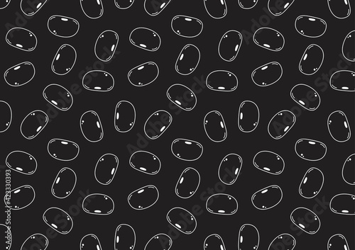 Black turtle bean pattern wallpaper. Black turtle bean doodle symbol.