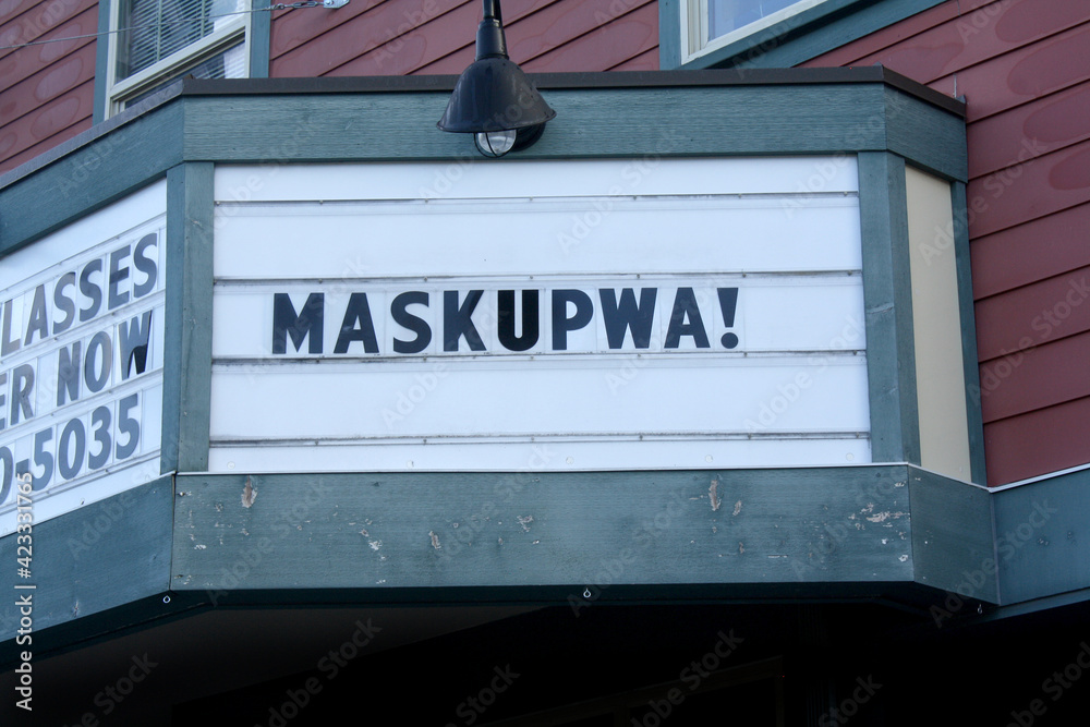 Mask up Washington state sign on a billboard.