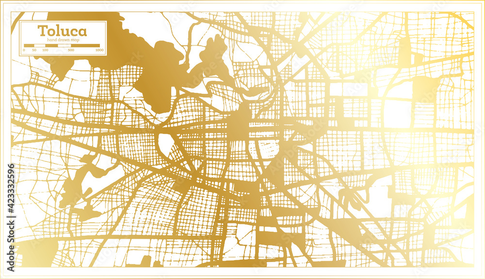 Toluca Mexico City Map in Retro Style in Golden Color. Outline Map. Toluca Mexico City Map in Retro Style in Golden Color. Outline Map.