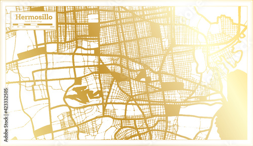 Hermosillo Mexico City Map in Retro Style in Golden Color. Outline Map.