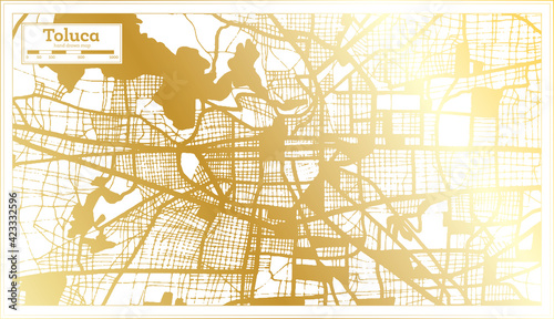 Toluca Mexico City Map in Retro Style in Golden Color. Outline Map.