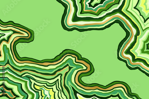 Abstract green and gold pattern. Agate slice ripple texture imitation. Vector illustration.