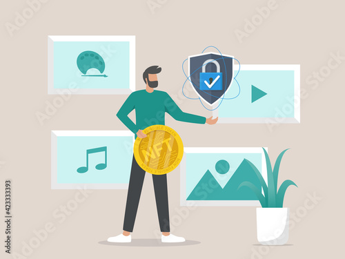 Illustration concept of converting artwork into digital NTF tokens