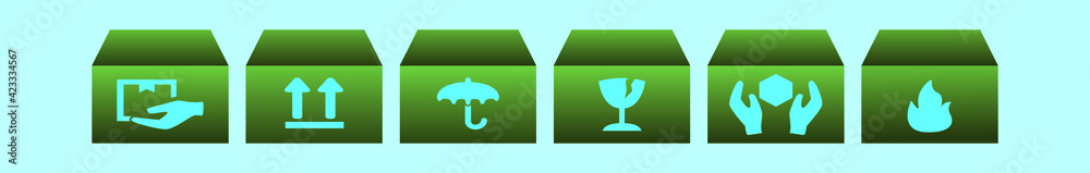 set of fragile cartoon icon design template with various models. vector illustration isolated on blue background set of fragile cartoon icon design template with various models. vector illustration isolated on blue background