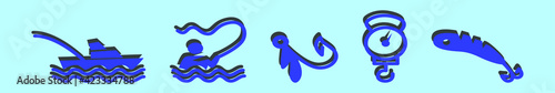 set of fishing cartoon icon design template with various models. vector illustration isolated on blue background