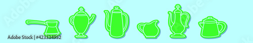 set of coffee cartoon icon design template with various models. vector illustration isolated on blue background