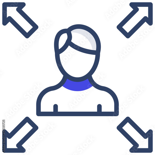 Avatar with arrows, icon of personal network