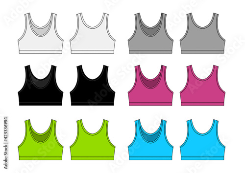 Women’s sports bra template vector illustration set