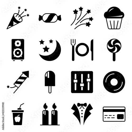 Pack of Party Accessories Solid Icons