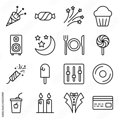 Pack of Party Accessories Linear Icons