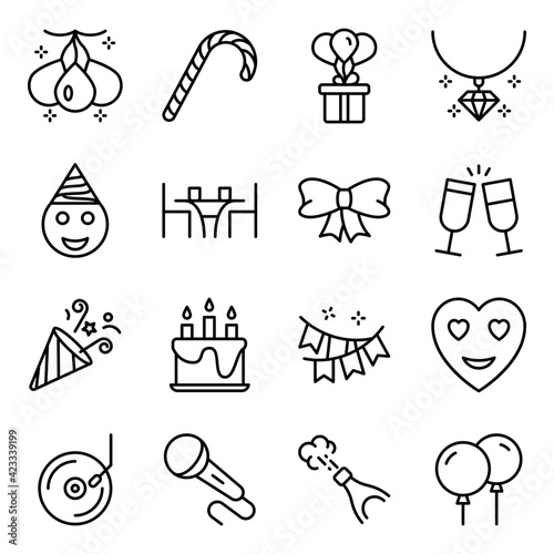 Pack of Party and Decoration Linear Icons