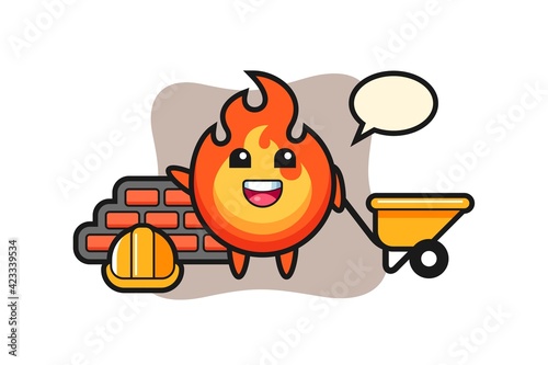 Cartoon character of fire as a builder