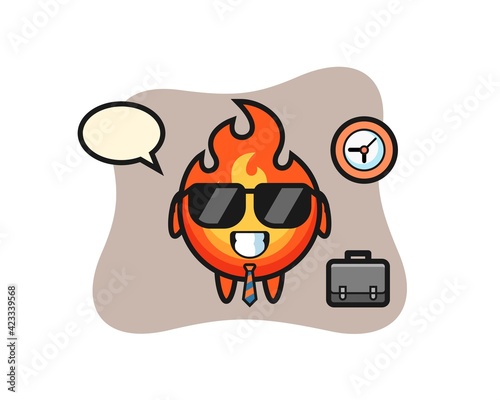 Cartoon mascot of fire as a businessman