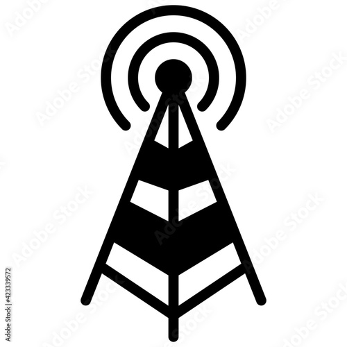 Wireless antenna icon in solid design