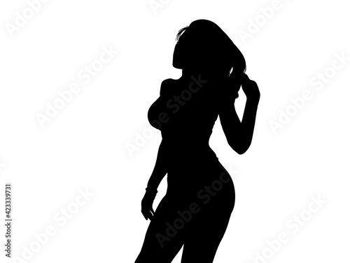 髪を触る水着女性のシルエット