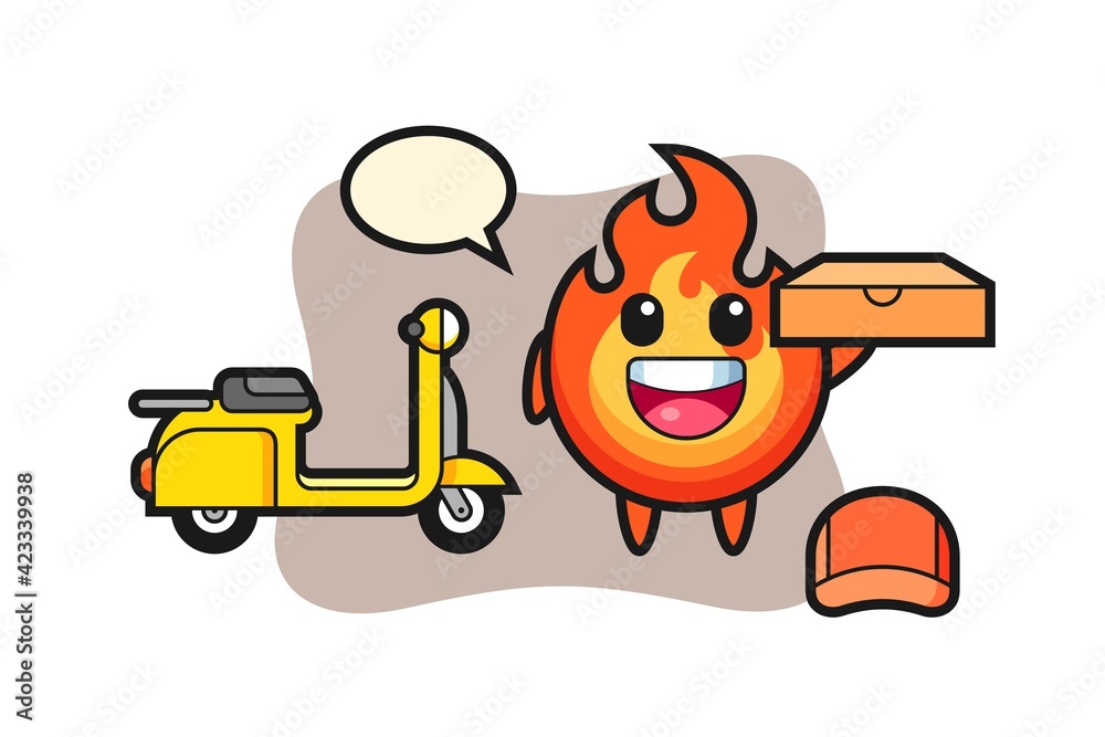 Character Illustration of fire as a pizza deliveryman