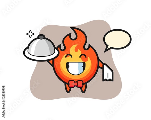 Character mascot of fire as a waiters