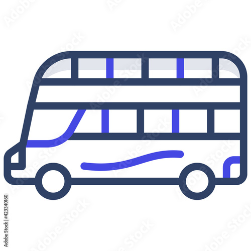 A bus that has two storeys or decks, double decker bus flat icon