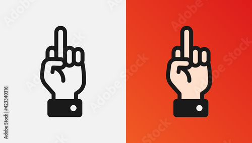 Hand showing middle finger up. Fuck you, fuck off vector icon illustration.