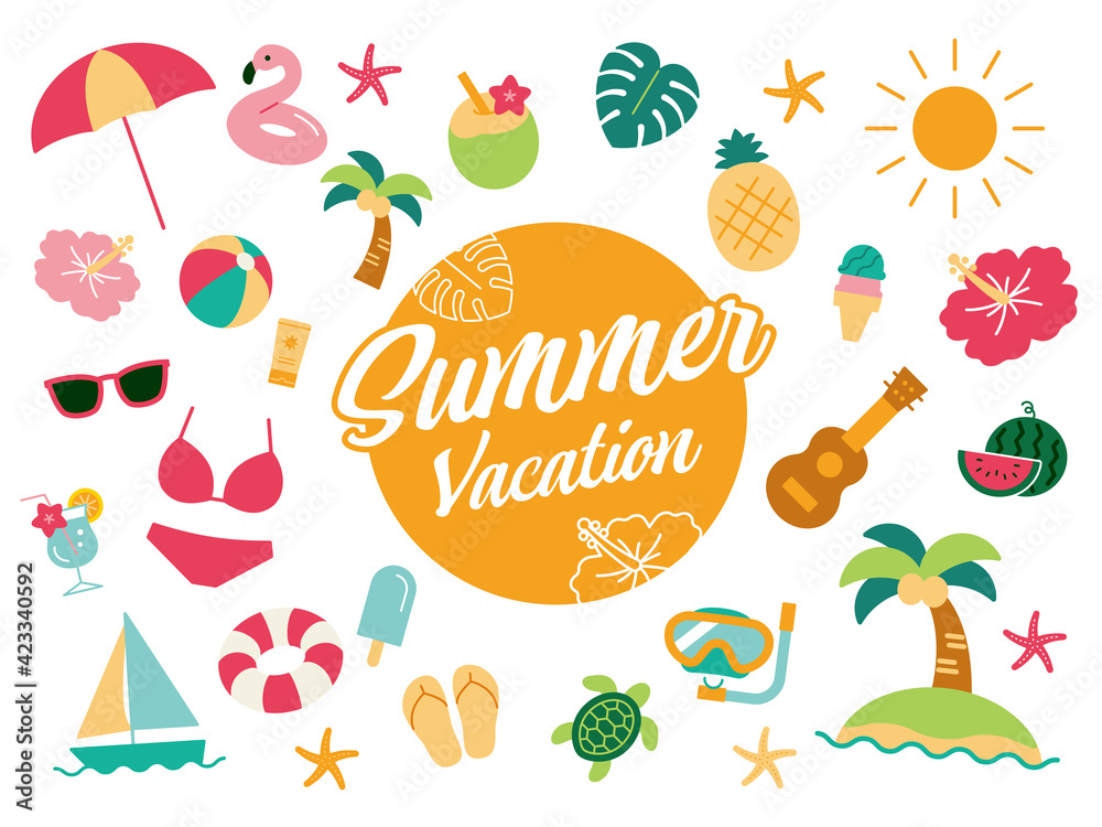 Summer beach item vector icon 夏のビーチアイコンセット Summer beach item vector icon 夏のビーチアイコンセット