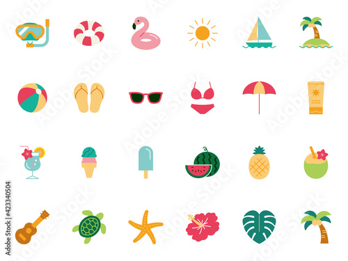 Summer beach item vector icon 夏のビーチアイコンセット