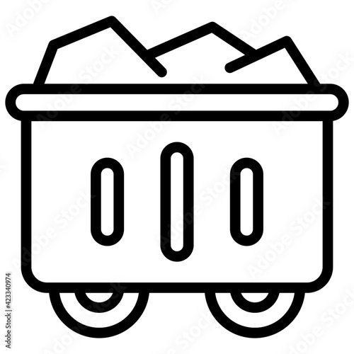 A trash cart icon, linear design of dumpster