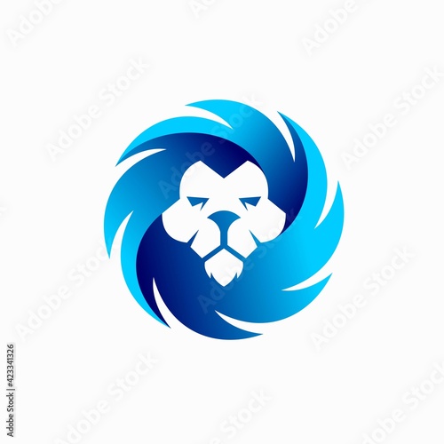 lion logo with water concept, lion blue logo