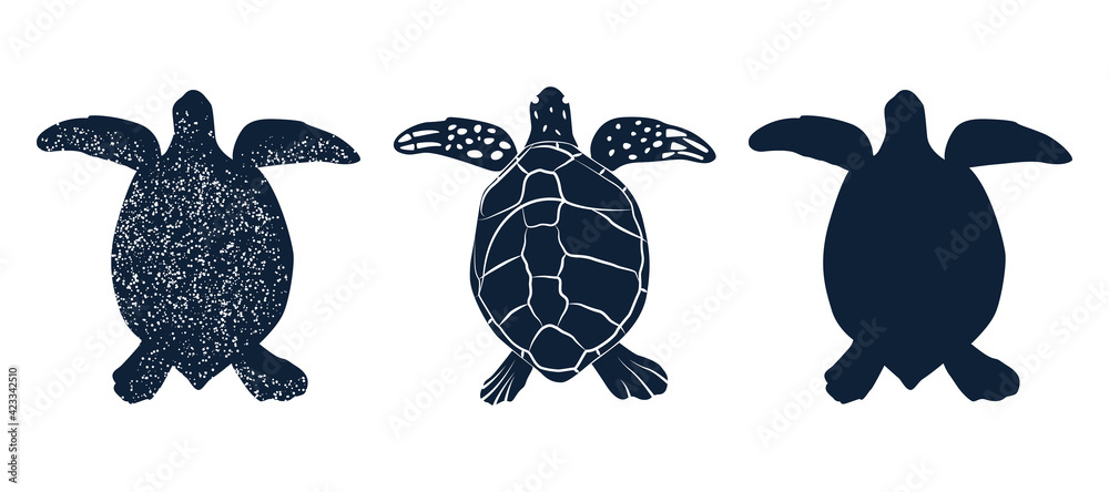 Hand drawn silhouette of sea turtle Stock Vector | Adobe Stock