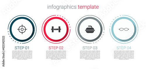 Set Target sport, Dumbbell, Stone for curling game and Glasses swimming. Business infographic template. Vector