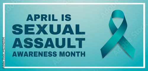 Sexual assault awareness month concept. Banner template with teal ribbon. Vector illustration.