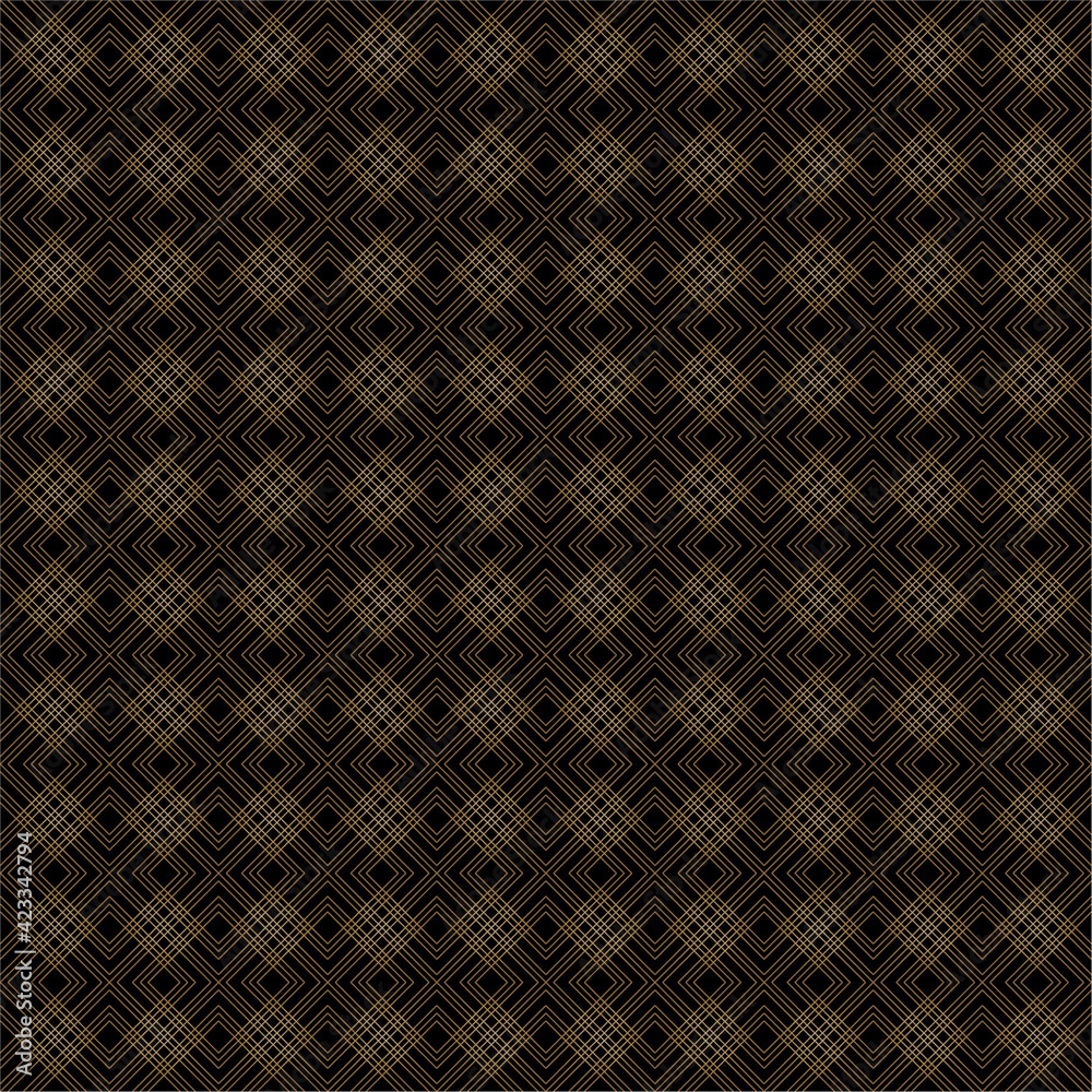 Geometric of overlaping square pattern. Design diagonal tiles stripe gold on black background. Design print for illustration, texture, wallpaper, background. 
