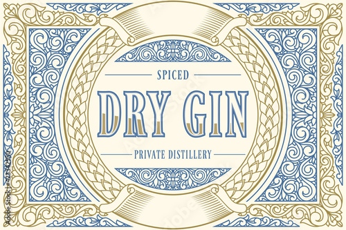 Dry gin - ornate vintage decorative label