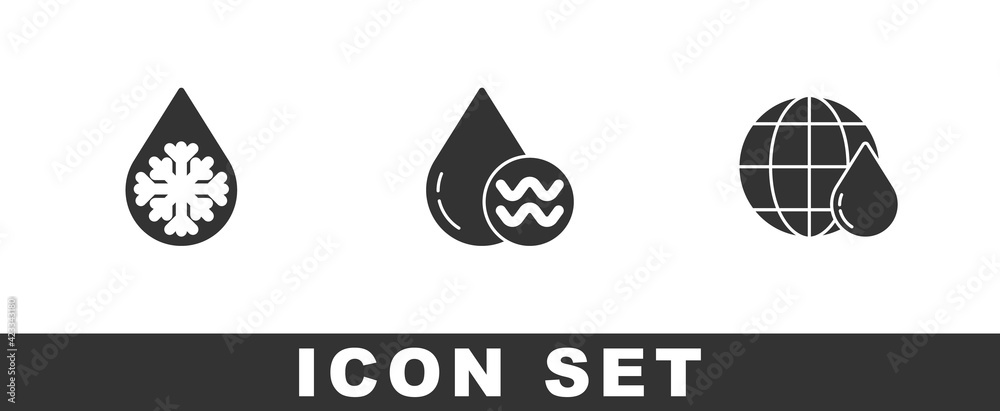 Set Defrosting, Recycle clean aqua and Earth planet water drop icon. Vector Set Defrosting, Recycle clean aqua and Earth planet water drop icon. Vector