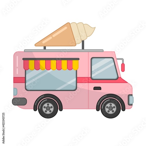 Vector illustration of a ice cream truck in cartoon style.